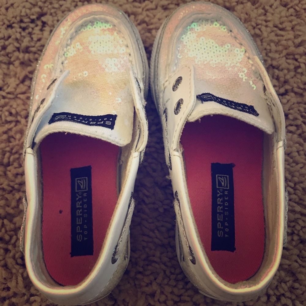 White Sequin Sperry Toddler Topsiders